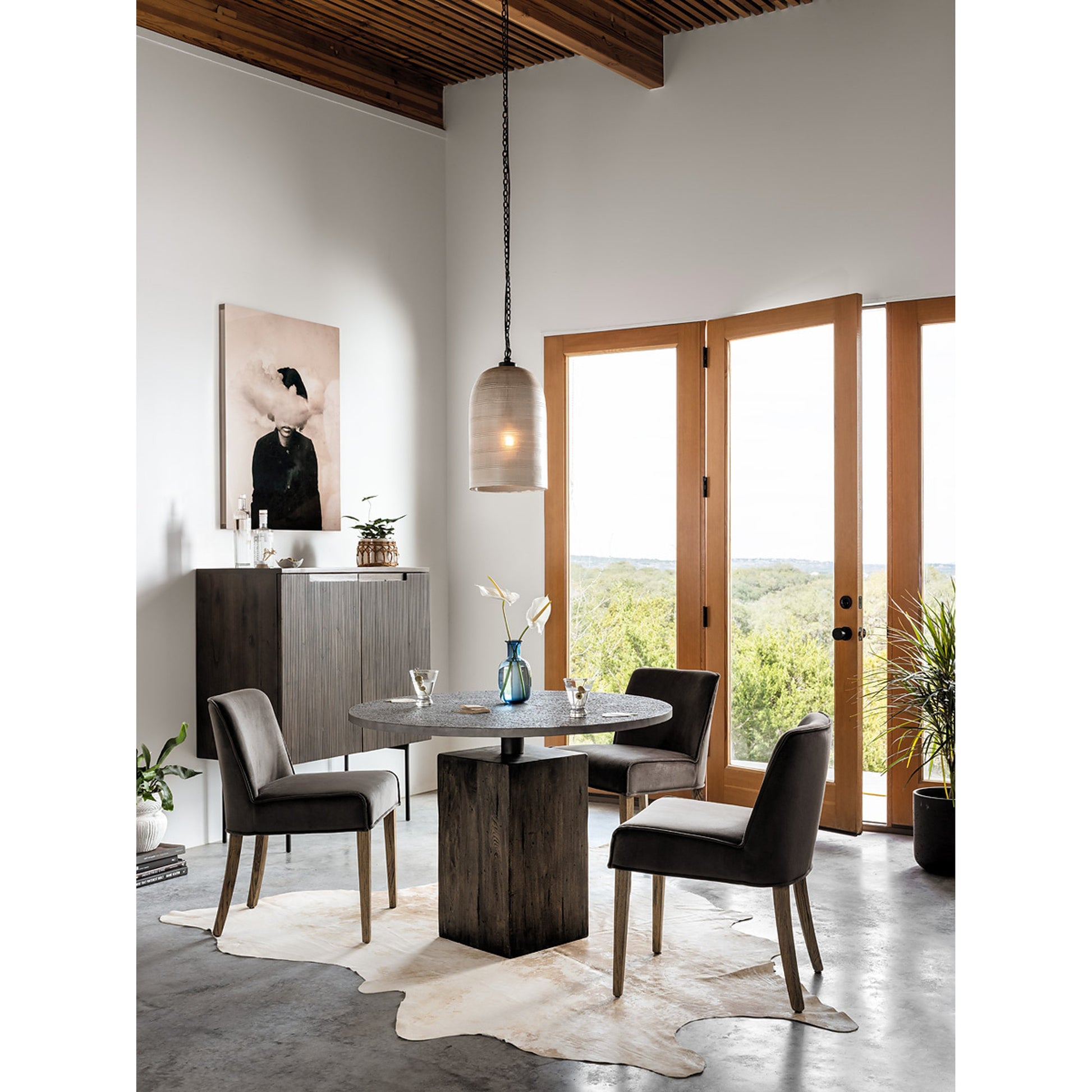 Aria Dining Chair by Four Hands in sienna chestnut, warm nettlewood and sienna chestnut. Made from top grain leather, solid nettlewood, 100% polyester in a modern style.