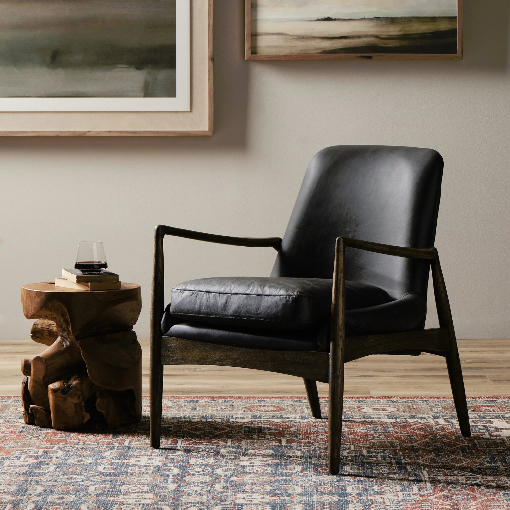 Braden Chair by Four Hands. Made from top grain leather, solid oak, 100% polyester in a modern style.
