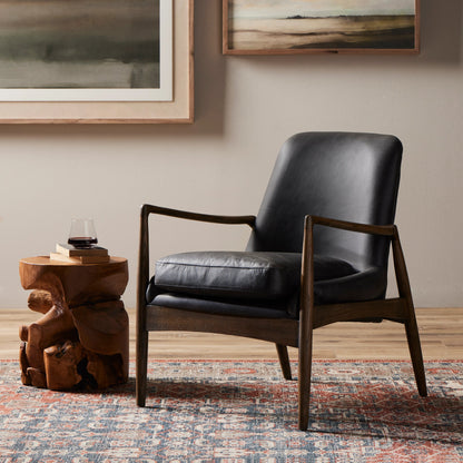 Braden Chair by Four Hands. Made from top grain leather, solid oak, 100% polyester in a modern style.