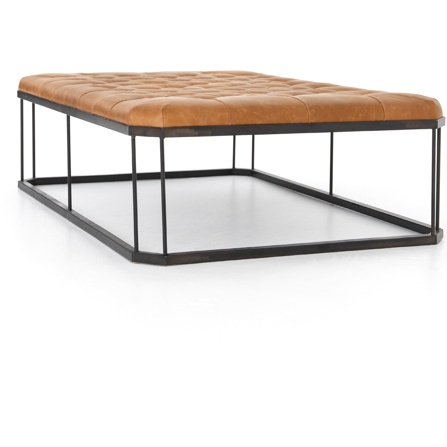 002 S-279368 | Additional Silo | Isle Leather Ottoman by Four Hands in palermo butterscotch and aged bronze. Made from top grain leather, iron, 90% polyurethane foam, 10% fiber in a modern style.