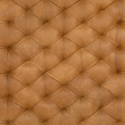 Isle Leather Ottoman by Four Hands in palermo butterscotch and aged bronze. Made from top grain leather, iron, 90% polyurethane foam, 10% fiber in a modern style.