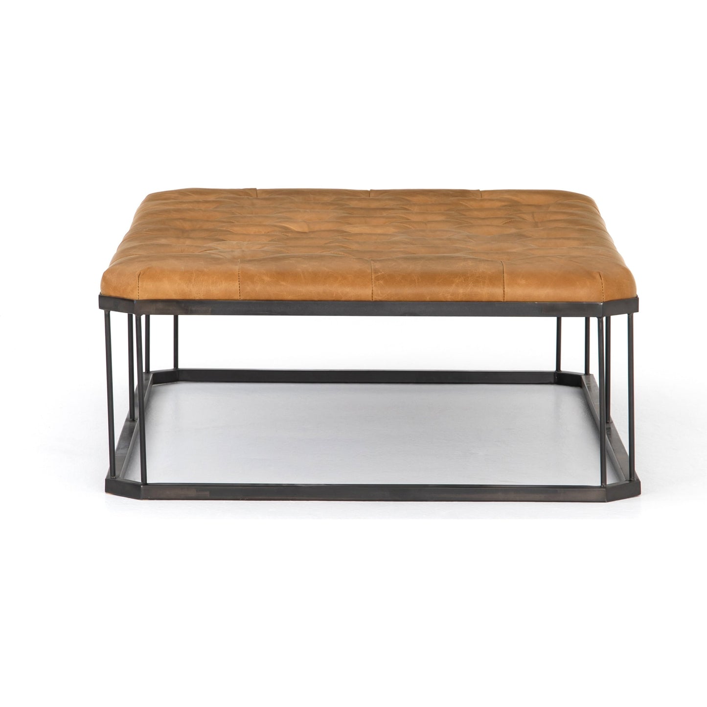 004 S-279368 | Additional Silo | Isle Leather Ottoman by Four Hands in palermo butterscotch and aged bronze. Made from top grain leather, iron, 90% polyurethane foam, 10% fiber in a modern style.