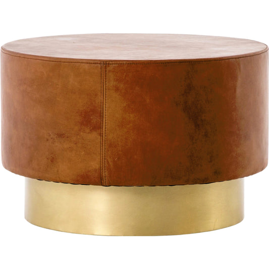 Flint Bunching Table by Four Hands in bright brass, patina copper. Made from top grain leather, brass, 100% polyester in a modern style.