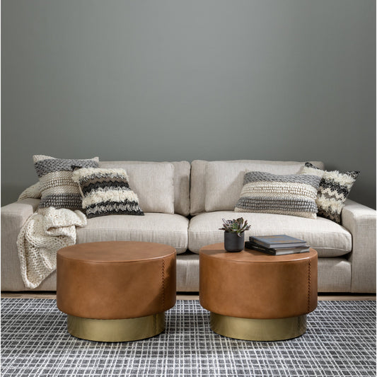 Flint Bunching Table by Four Hands in bright brass, patina copper. Made from top grain leather, brass, 100% polyester in a modern style.
