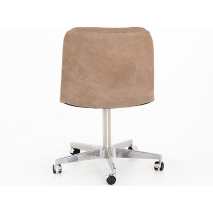 Malibu Desk Chair by Four Hands in rider black. Made from top grain leather, aluminum, 100% polyester in a modern style.