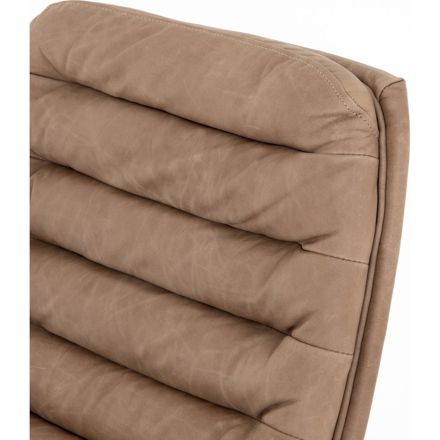 049 SI-1901022 | Closeup | Malibu Desk Chair by Four Hands. Made from top grain leather, aluminum, 100% polyester in a modern style.