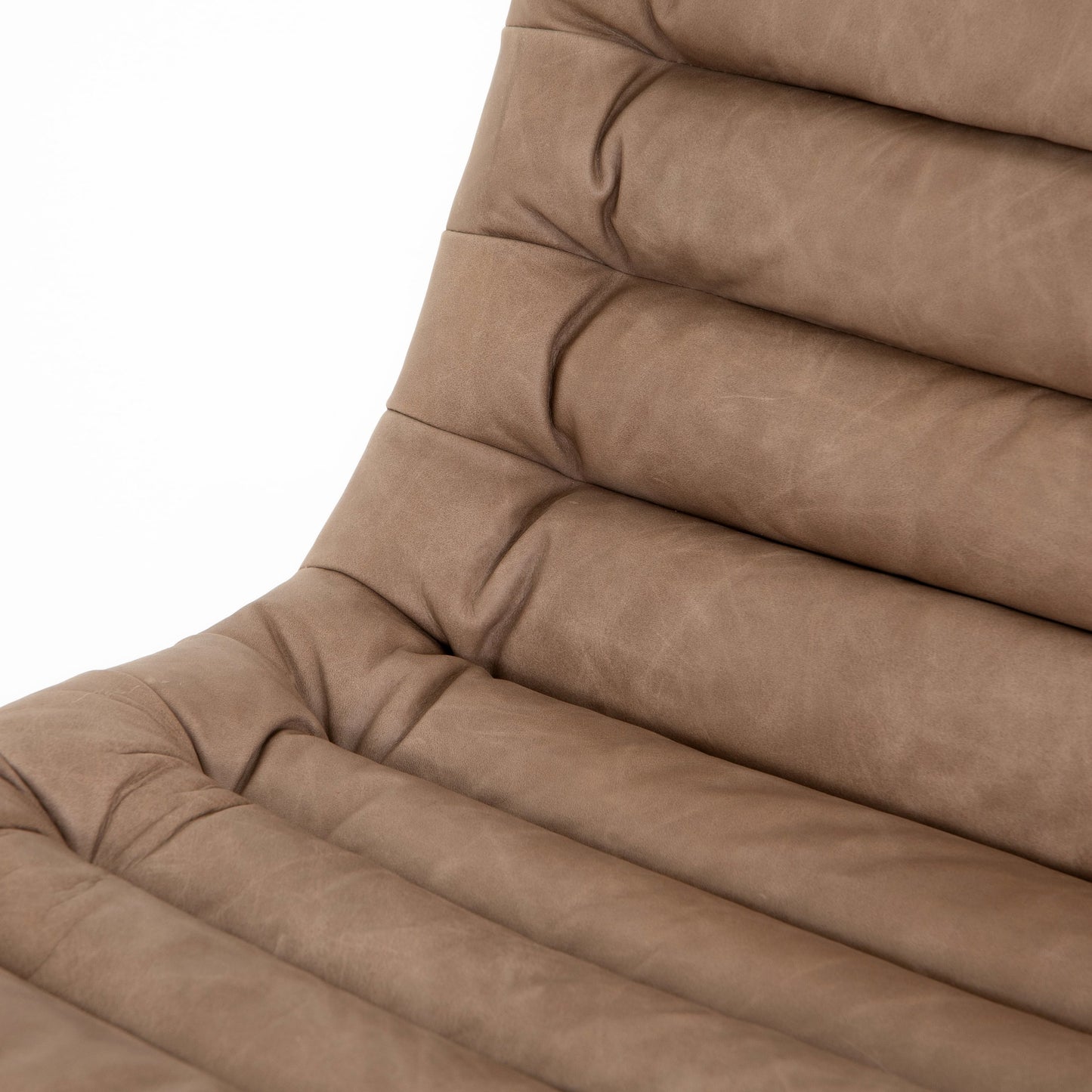 053 SI-1901022 | Closeup | Malibu Desk Chair by Four Hands. Made from top grain leather, aluminum, 100% polyester in a modern style.