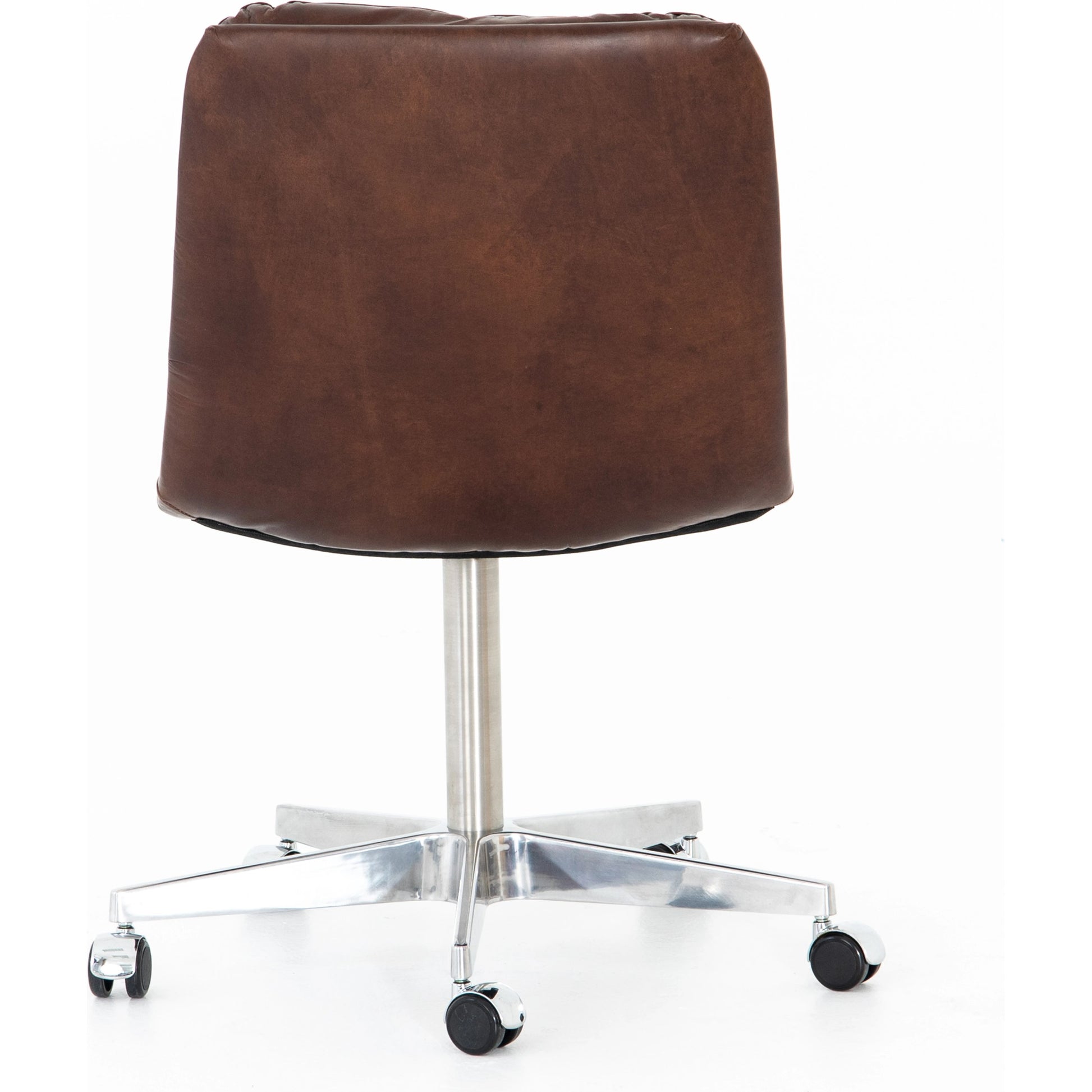 Malibu Desk Chair by Four Hands in rider black. Made from top grain leather, aluminum, 100% polyester in a modern style.