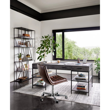 Malibu Desk Chair by Four Hands in rider black. Made from top grain leather, aluminum, 100% polyester in a modern style.