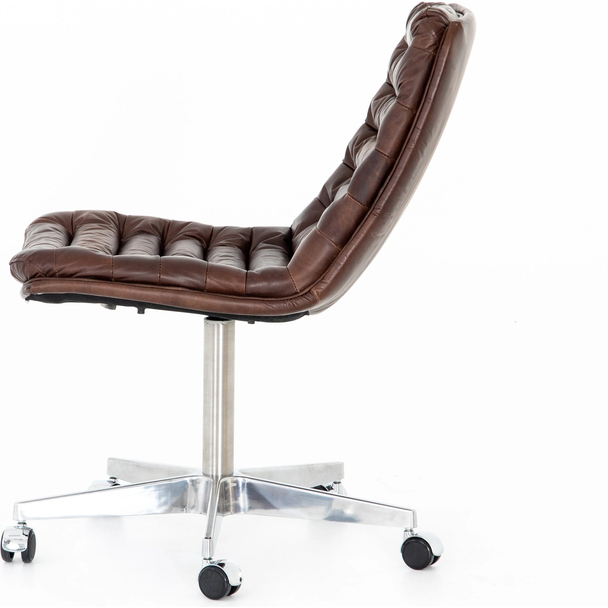 Malibu Desk Chair by Four Hands in rider black. Made from top grain leather, aluminum, 100% polyester in a modern style.