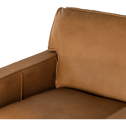 Larkin Club Chair by Four Hands in cigar and antique oak, antique brass nailhead. Made from top grain leather, solid ash, iron in a modern style.