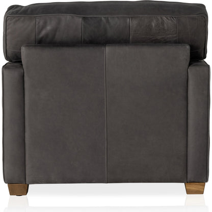 Larkin Club Chair by Four Hands in cigar and antique oak, antique brass nailhead. Made from top grain leather, solid ash, iron in a modern style.