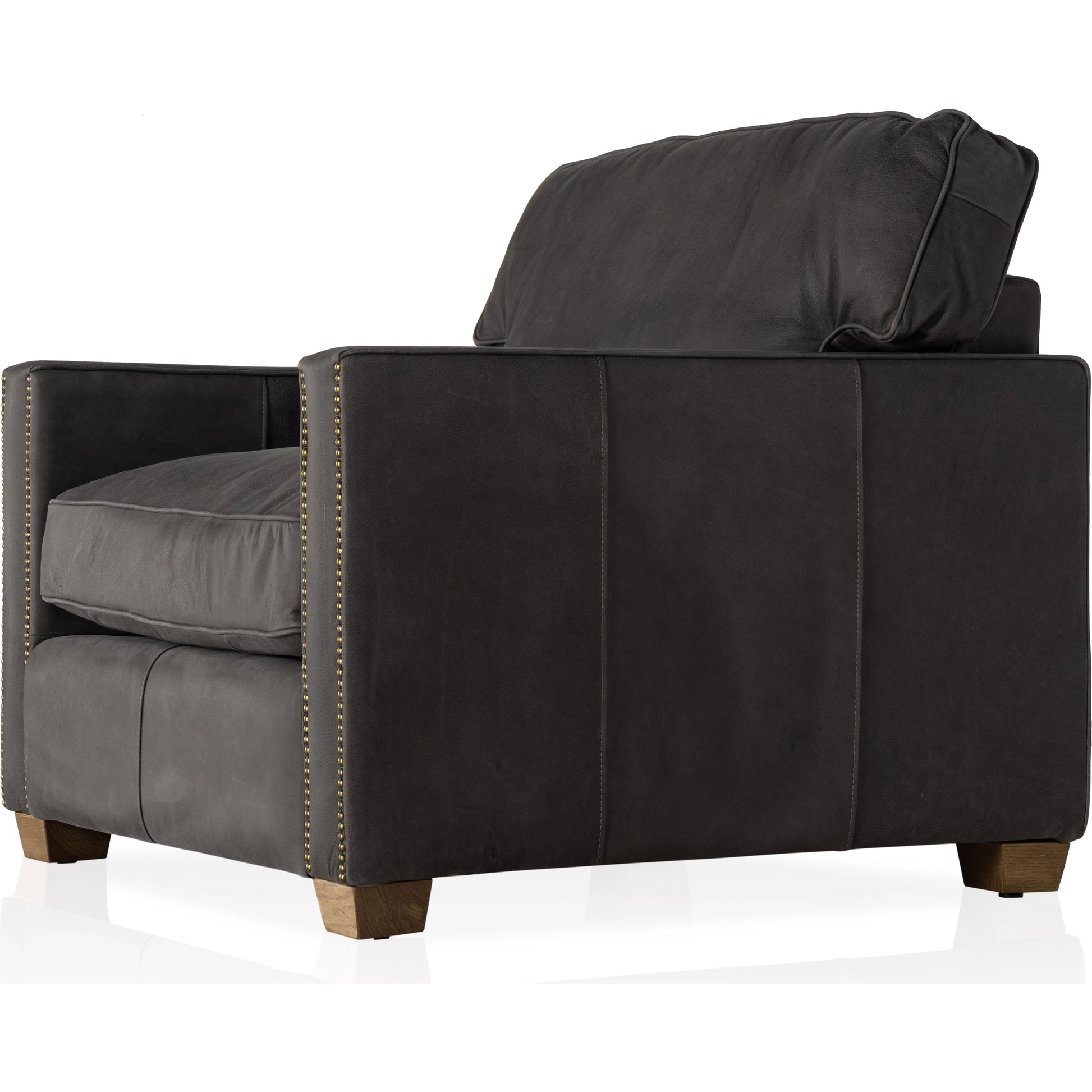 Larkin Club Chair by Four Hands in cigar and antique oak, antique brass nailhead. Made from top grain leather, solid ash, iron in a modern style.