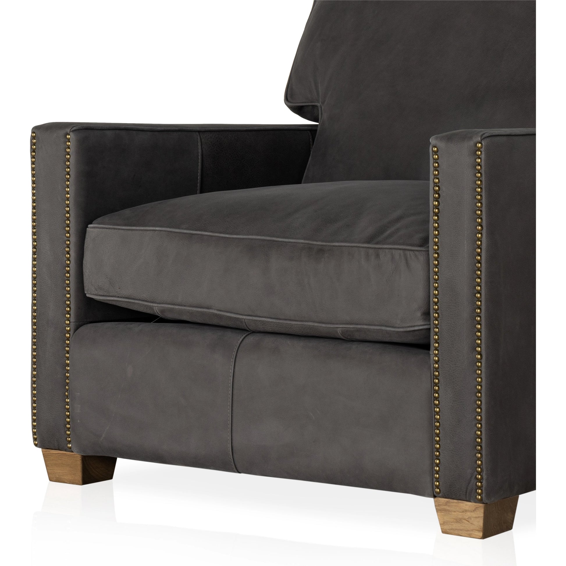 Larkin Club Chair by Four Hands in cigar and antique oak, antique brass nailhead. Made from top grain leather, solid ash, iron in a modern style.