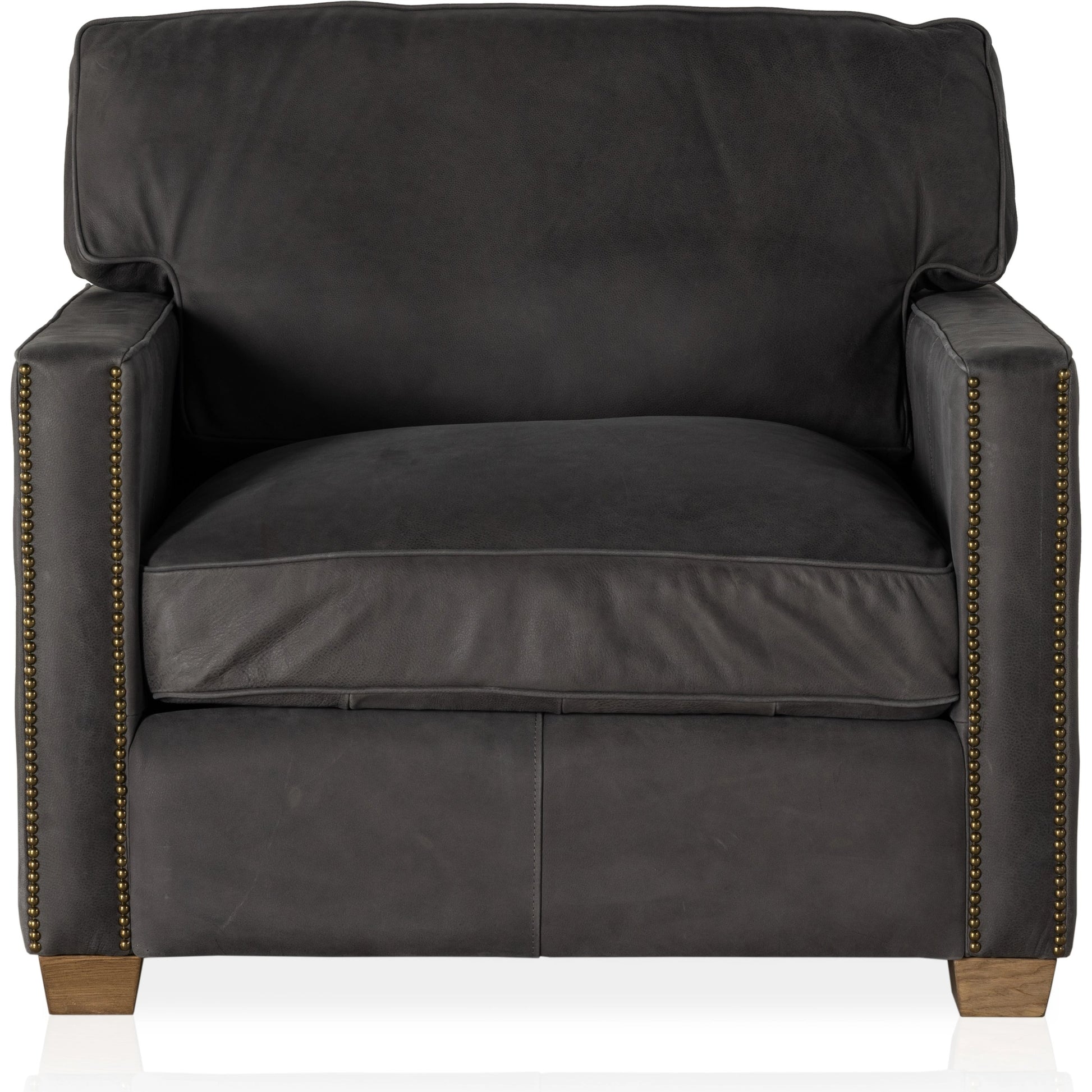 Larkin Club Chair by Four Hands in cigar and antique oak, antique brass nailhead. Made from top grain leather, solid ash, iron in a modern style.