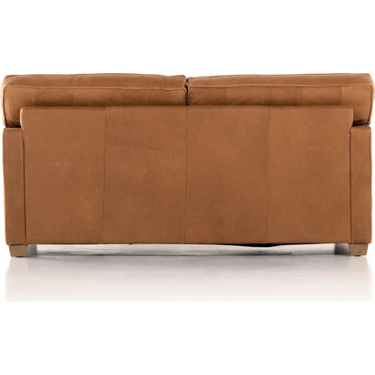 Larkin Sofa by Four Hands in cigar, antique oak, antique brass nailhead. Made from top grain leather, solid ash, iron in a modern style.