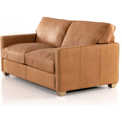 Larkin Sofa by Four Hands in cigar, antique oak, antique brass nailhead. Made from top grain leather, solid ash, iron in a modern style.