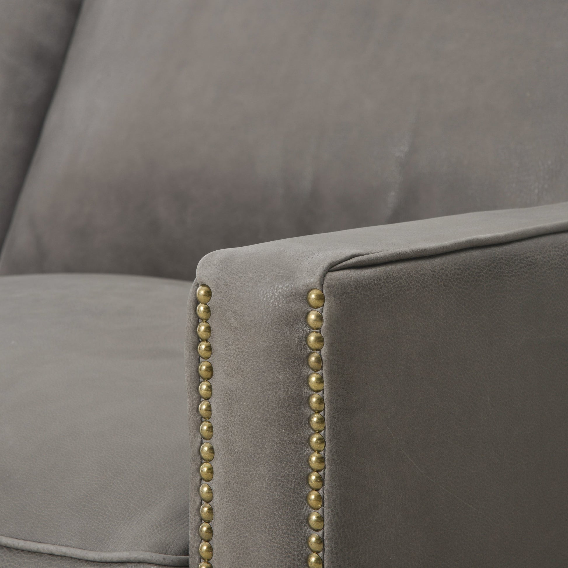 Larkin Sofa by Four Hands in cigar, antique oak, antique brass nailhead. Made from top grain leather, solid ash, iron in a modern style.