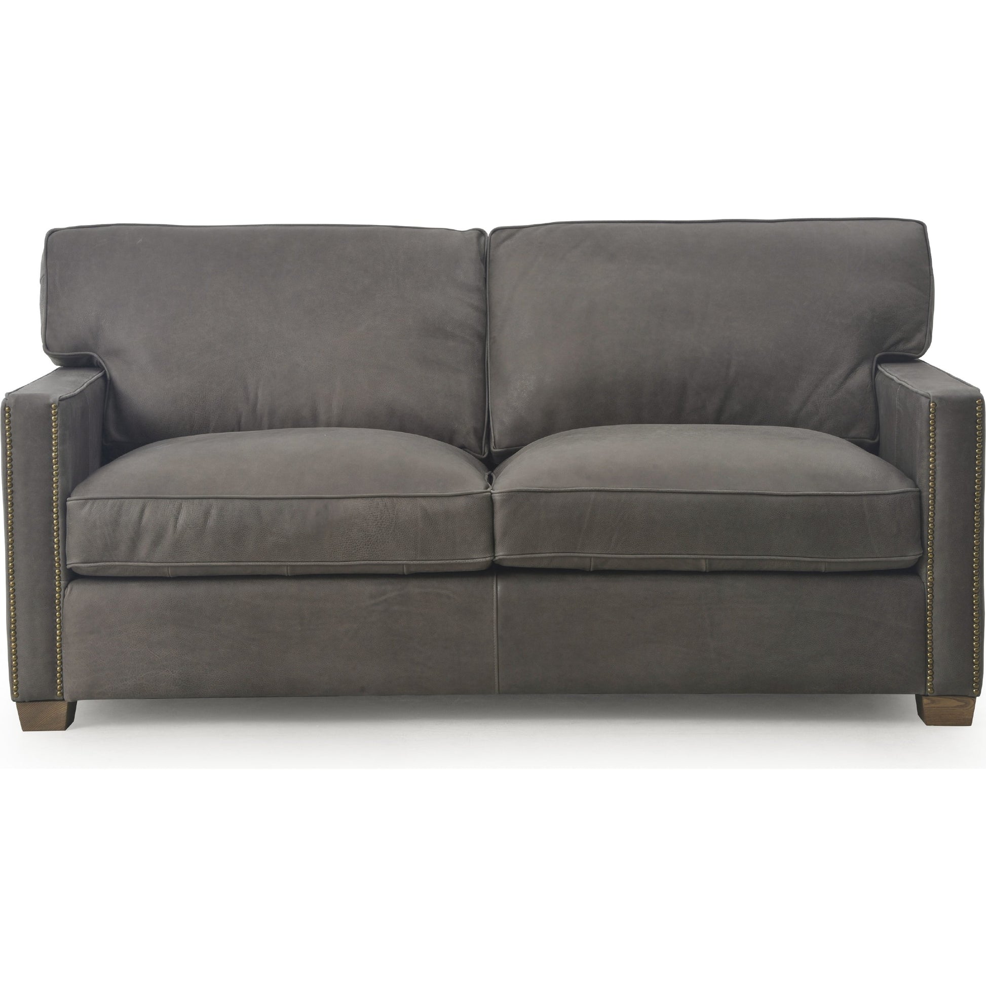 Larkin Sofa by Four Hands in cigar, antique oak, antique brass nailhead. Made from top grain leather, solid ash, iron in a modern style.