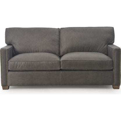 Larkin Sofa by Four Hands in cigar, antique oak, antique brass nailhead. Made from top grain leather, solid ash, iron in a modern style.