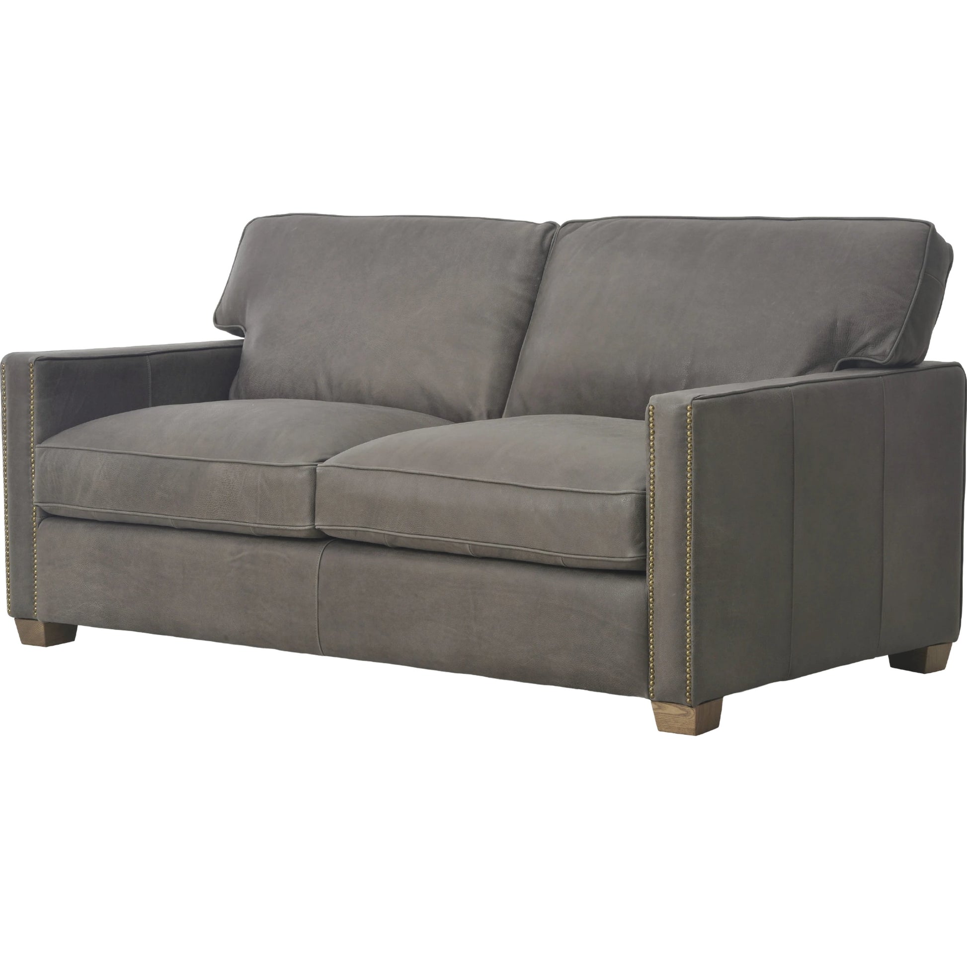 Larkin Sofa by Four Hands in cigar, antique oak, antique brass nailhead. Made from top grain leather, solid ash, iron in a modern style.