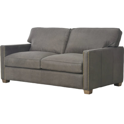 Larkin Sofa by Four Hands in cigar, antique oak, antique brass nailhead. Made from top grain leather, solid ash, iron in a modern style.