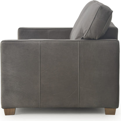 Larkin Sofa by Four Hands in cigar, antique oak, antique brass nailhead. Made from top grain leather, solid ash, iron in a modern style.