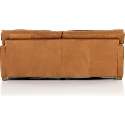 Larkin Sofa by Four Hands in cigar, antique oak, antique brass nailhead. Made from top grain leather, solid ash, iron in a modern style.