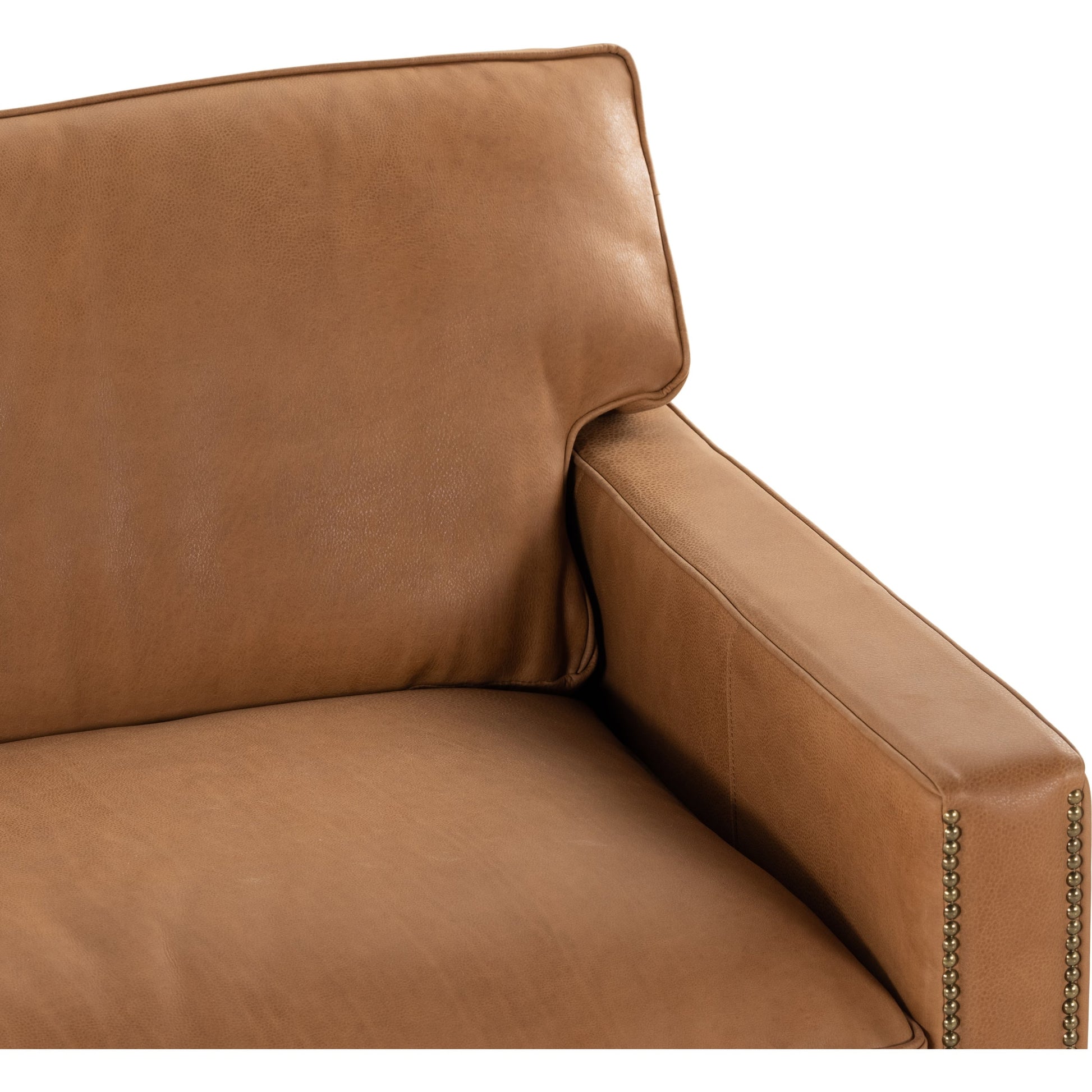 Larkin Sofa by Four Hands in cigar, antique oak, antique brass nailhead. Made from top grain leather, solid ash, iron in a modern style.