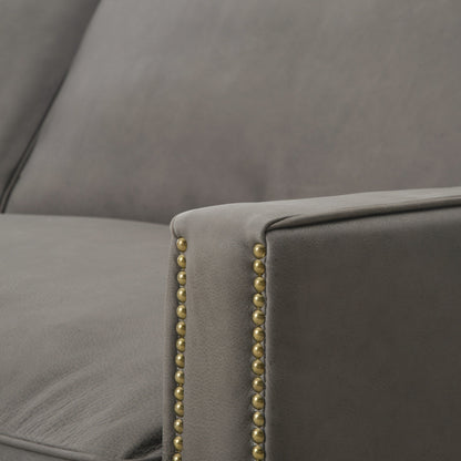 Larkin Sofa by Four Hands in cigar, antique oak, antique brass nailhead. Made from top grain leather, solid ash, iron in a modern style.