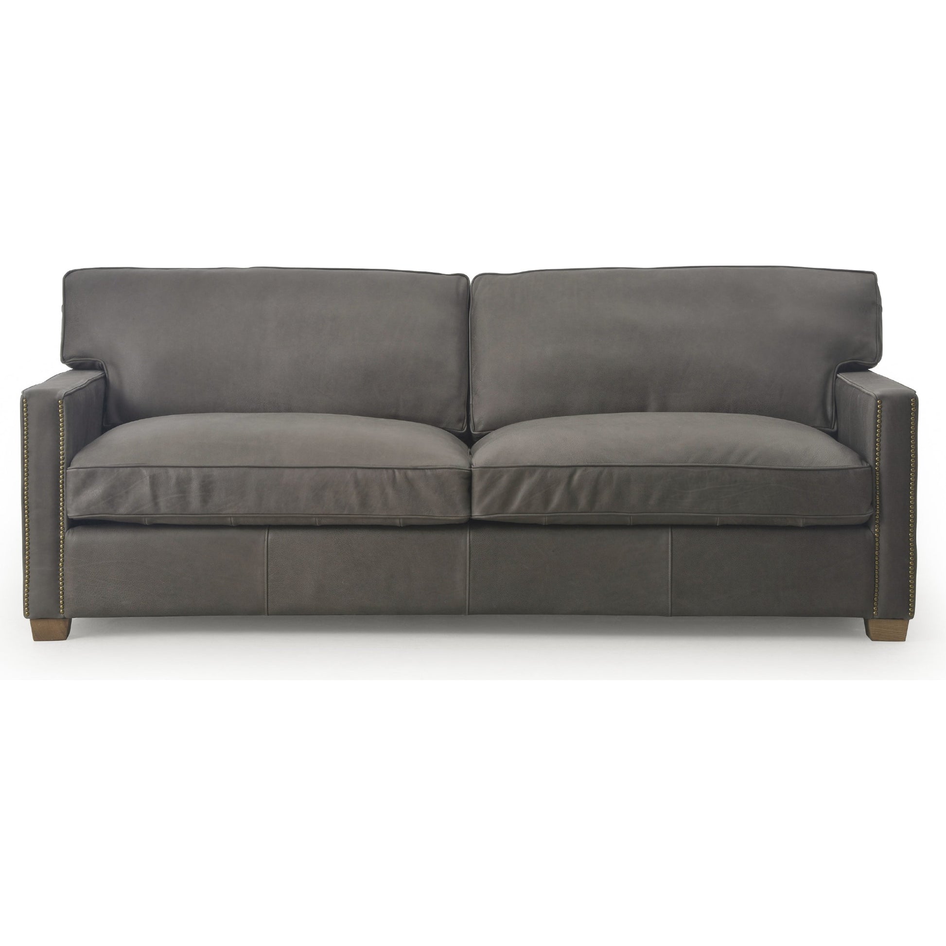 Larkin Sofa by Four Hands in cigar, antique oak, antique brass nailhead. Made from top grain leather, solid ash, iron in a modern style.