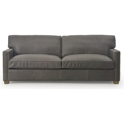 Larkin Sofa by Four Hands in cigar, antique oak, antique brass nailhead. Made from top grain leather, solid ash, iron in a modern style.