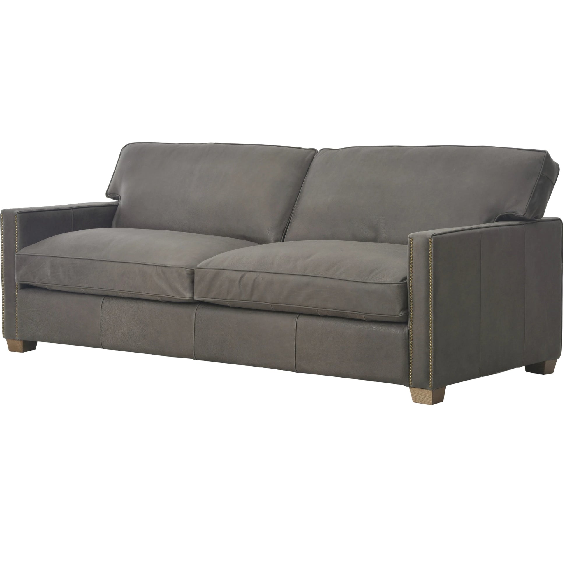 Larkin Sofa by Four Hands in cigar, antique oak, antique brass nailhead. Made from top grain leather, solid ash, iron in a modern style.