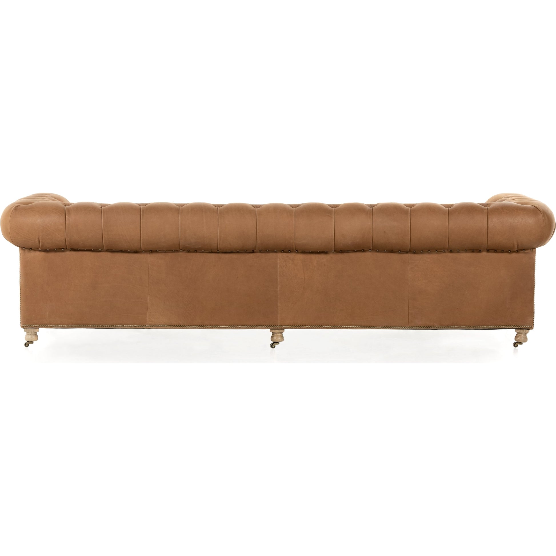 Conrad Sofa by Four Hands in cigar, antique oak, antique brass nailhead. Made from top grain leather, solid ash, iron in a traditional style.