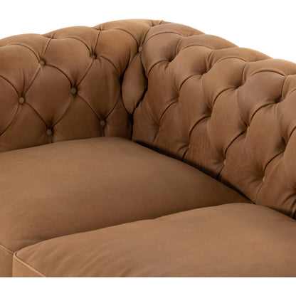 Conrad Sofa by Four Hands in cigar, antique oak, antique brass nailhead. Made from top grain leather, solid ash, iron in a traditional style.