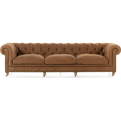 Conrad Sofa by Four Hands in cigar, antique oak, antique brass nailhead. Made from top grain leather, solid ash, iron in a traditional style.