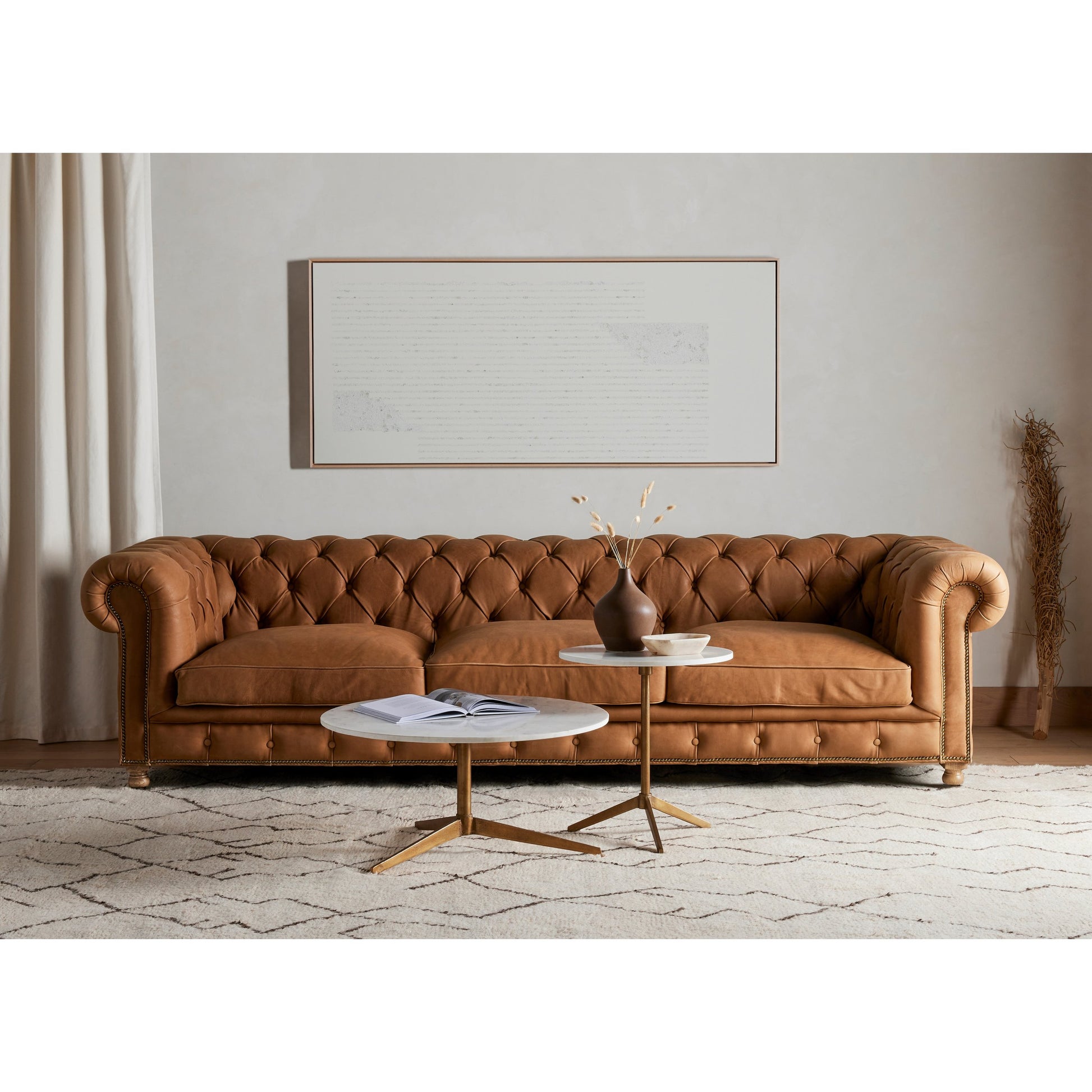 Conrad Sofa by Four Hands in cigar, antique oak, antique brass nailhead. Made from top grain leather, solid ash, iron in a traditional style.