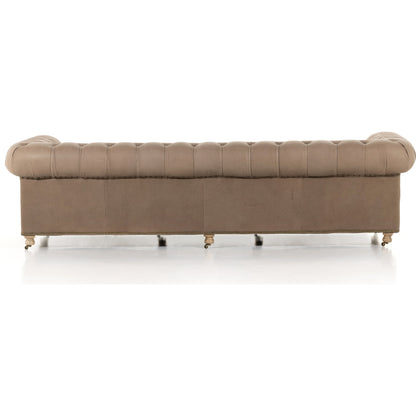 Conrad Sofa by Four Hands in cigar, antique oak, antique brass nailhead. Made from top grain leather, solid ash, iron in a traditional style.