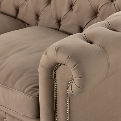 Conrad Sofa by Four Hands in cigar, antique oak, antique brass nailhead. Made from top grain leather, solid ash, iron in a traditional style.