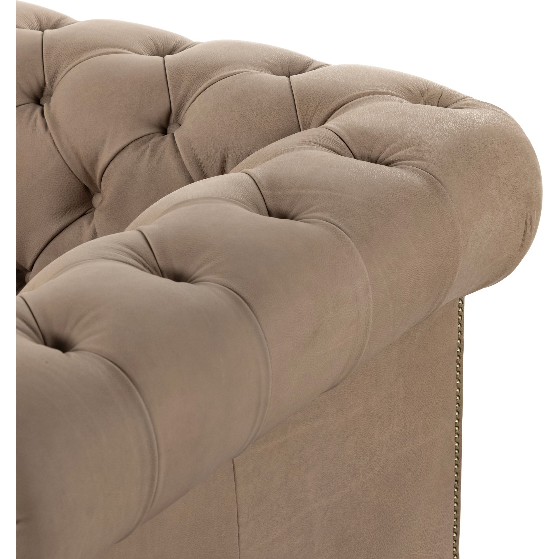 Conrad Sofa by Four Hands in cigar, antique oak, antique brass nailhead. Made from top grain leather, solid ash, iron in a traditional style.