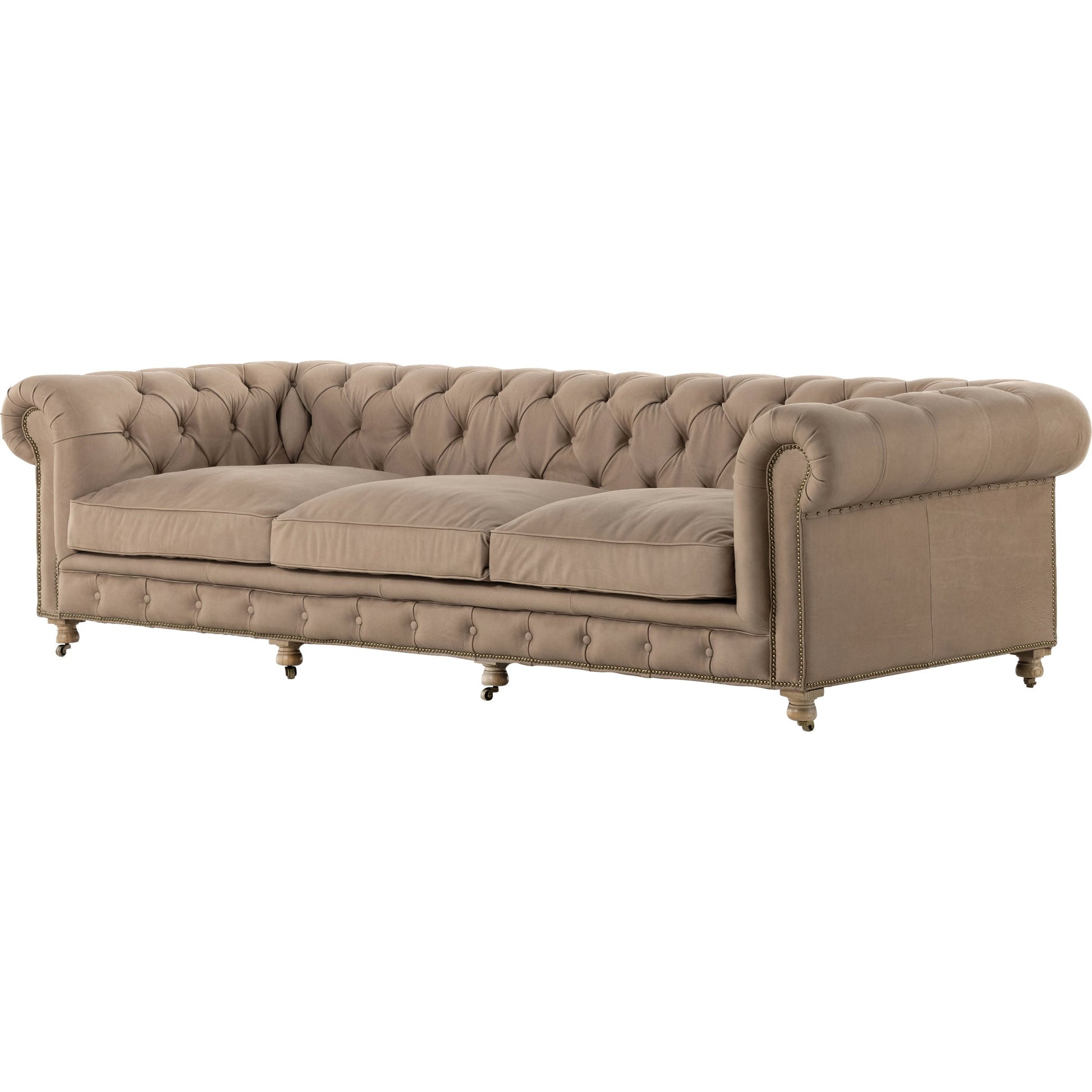 Conrad Sofa by Four Hands in cigar, antique oak, antique brass nailhead. Made from top grain leather, solid ash, iron in a traditional style.