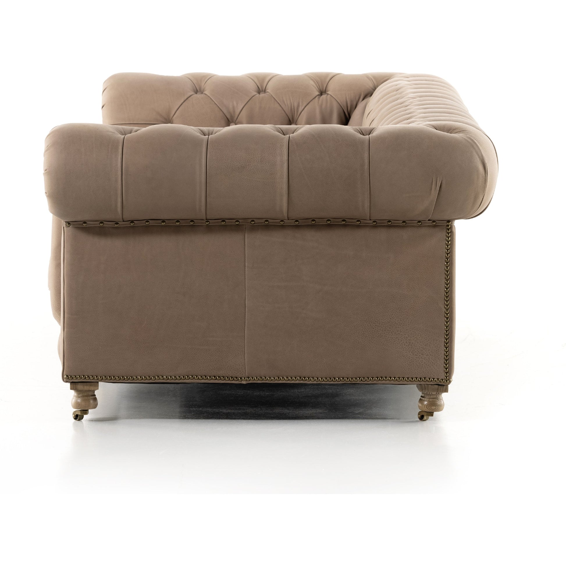 Conrad Sofa by Four Hands in cigar, antique oak, antique brass nailhead. Made from top grain leather, solid ash, iron in a traditional style.