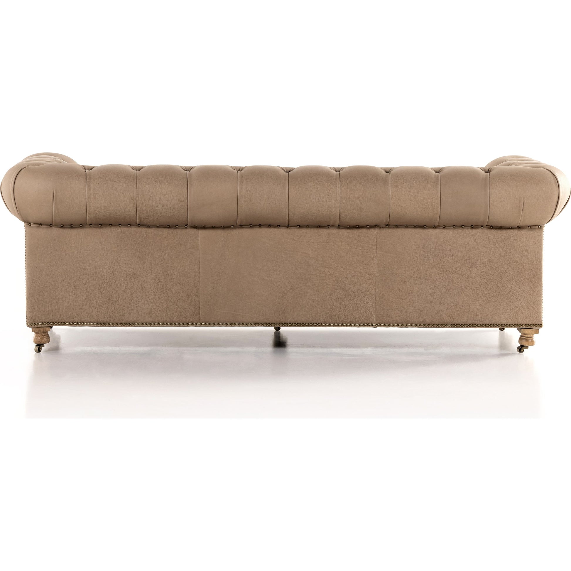 Conrad Sofa by Four Hands in cigar, antique oak, antique brass nailhead. Made from top grain leather, solid ash, iron in a traditional style.