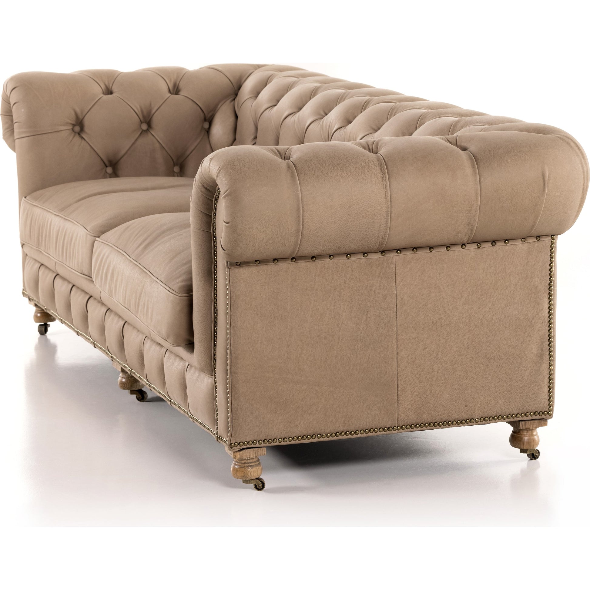 Conrad Sofa by Four Hands in cigar, antique oak, antique brass nailhead. Made from top grain leather, solid ash, iron in a traditional style.
