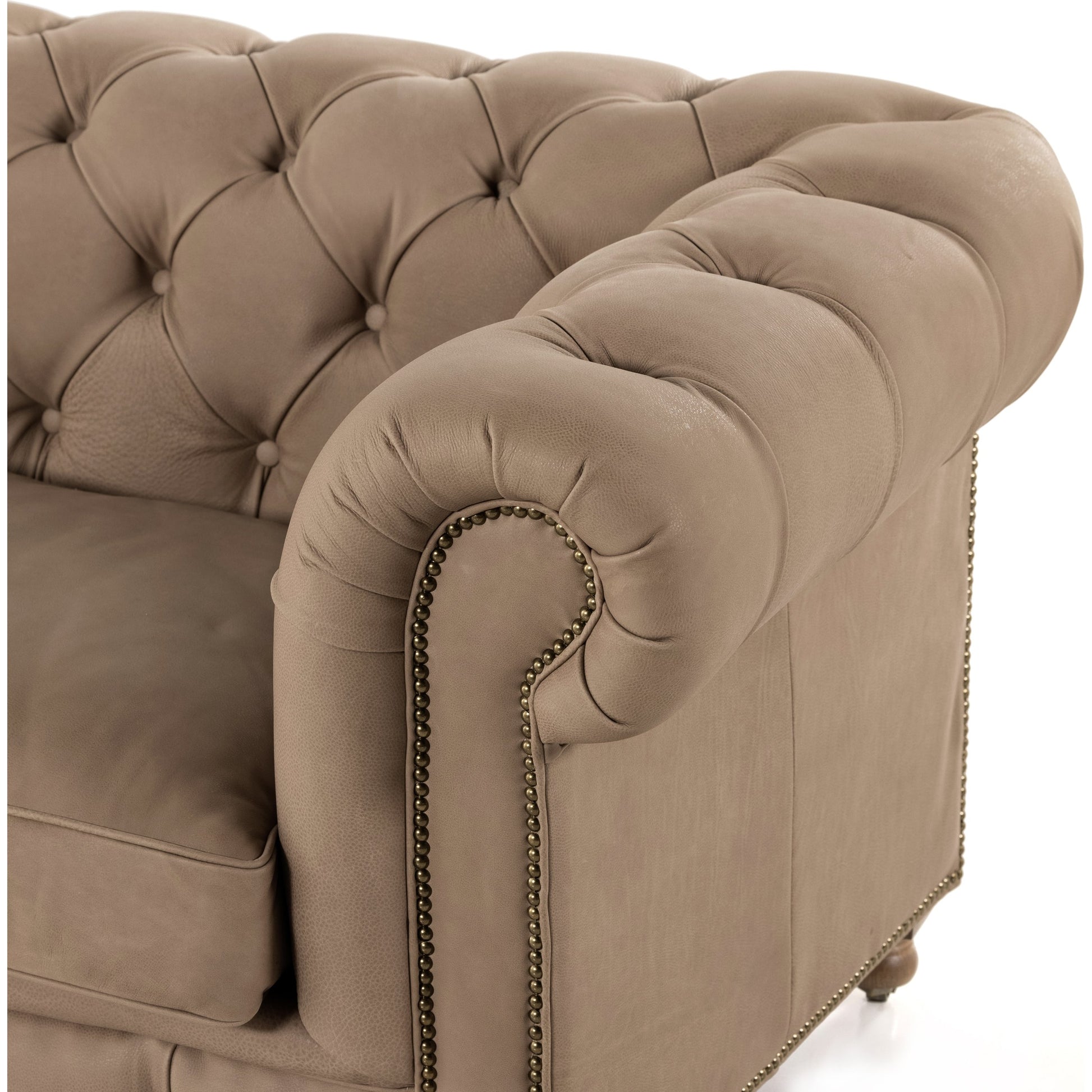 Conrad Sofa by Four Hands in cigar, antique oak, antique brass nailhead. Made from top grain leather, solid ash, iron in a traditional style.