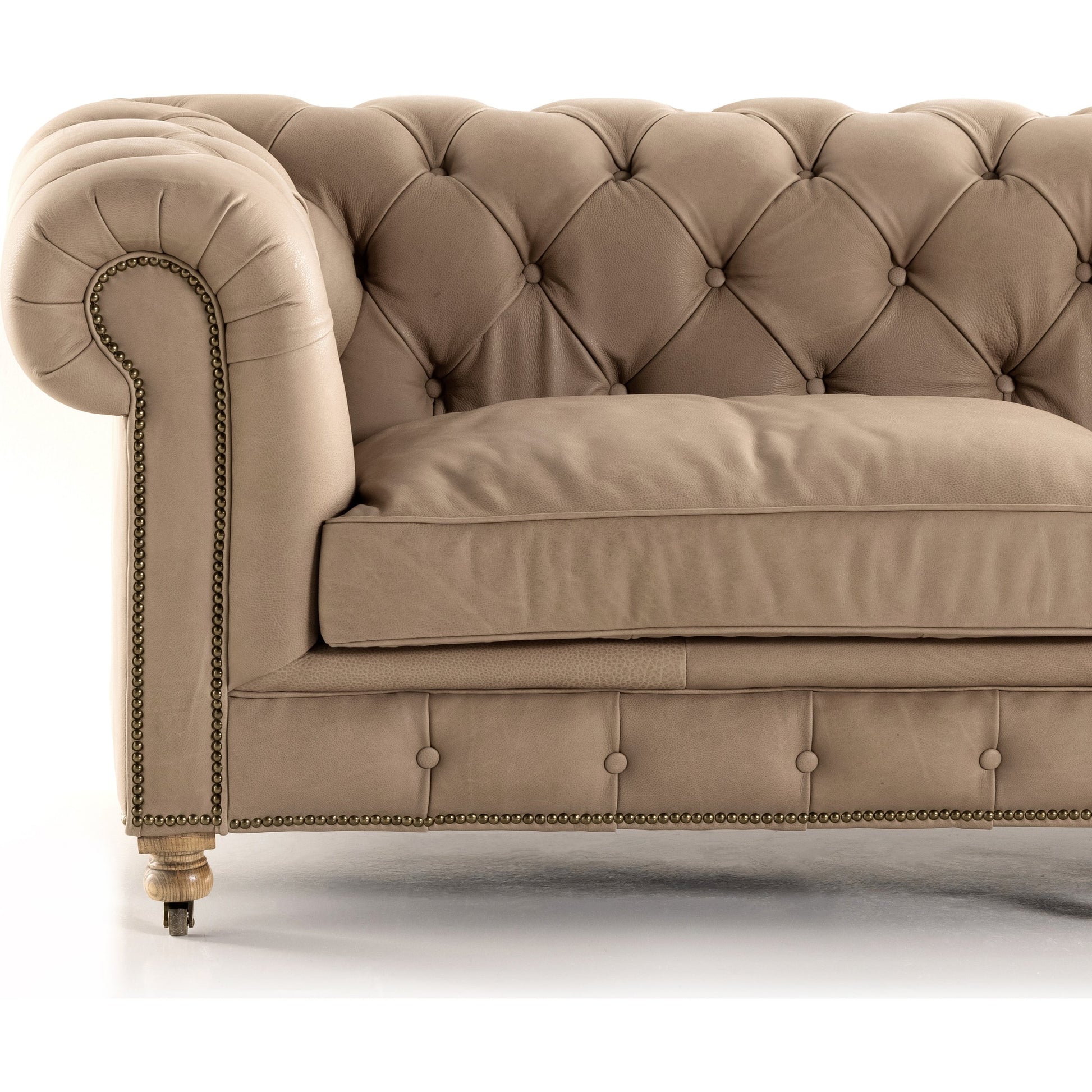 Conrad Sofa by Four Hands in cigar, antique oak, antique brass nailhead. Made from top grain leather, solid ash, iron in a traditional style.