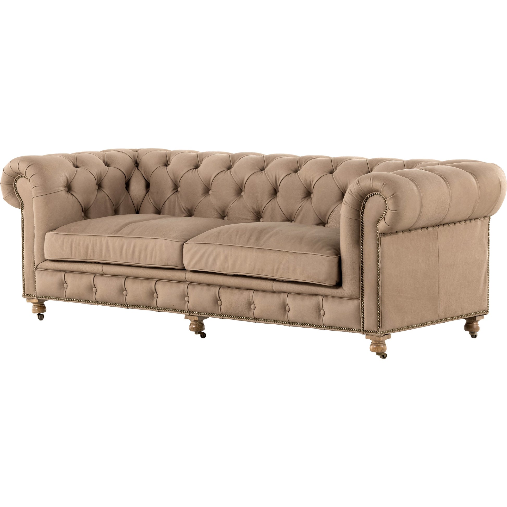 Conrad Sofa by Four Hands in cigar, antique oak, antique brass nailhead. Made from top grain leather, solid ash, iron in a traditional style.