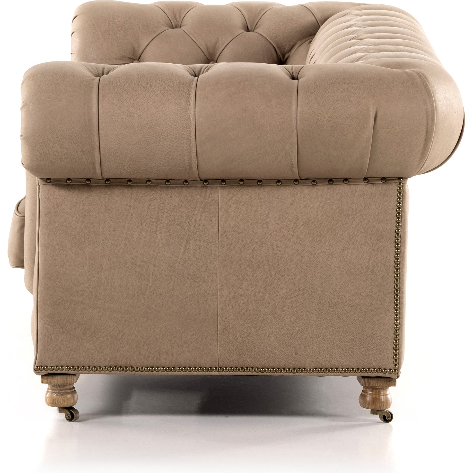 Conrad Sofa by Four Hands in cigar, antique oak, antique brass nailhead. Made from top grain leather, solid ash, iron in a traditional style.