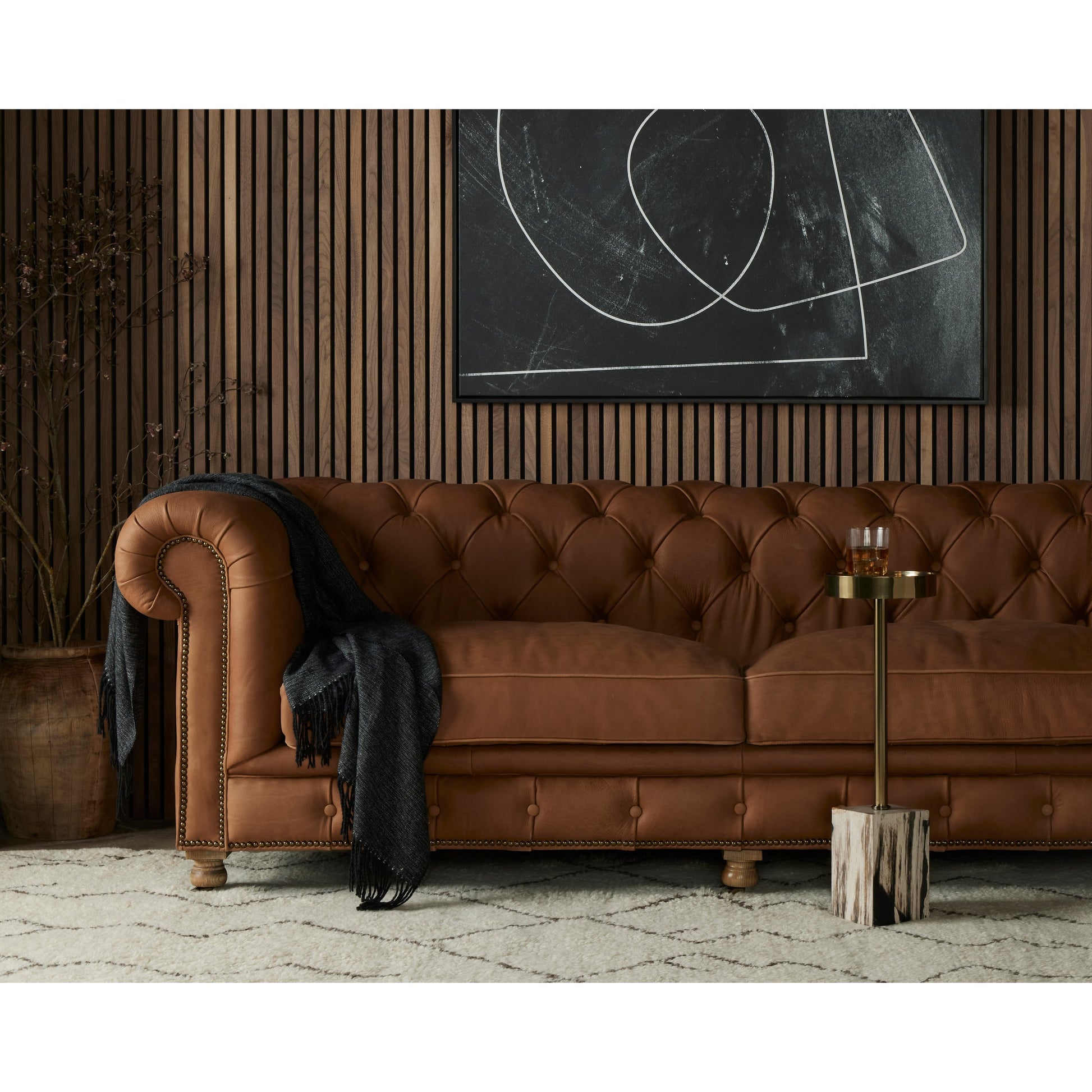Conrad Sofa by Four Hands in cigar, antique oak, antique brass nailhead. Made from top grain leather, solid ash, iron in a traditional style.