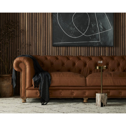 Conrad Sofa by Four Hands in cigar, antique oak, antique brass nailhead. Made from top grain leather, solid ash, iron in a traditional style.